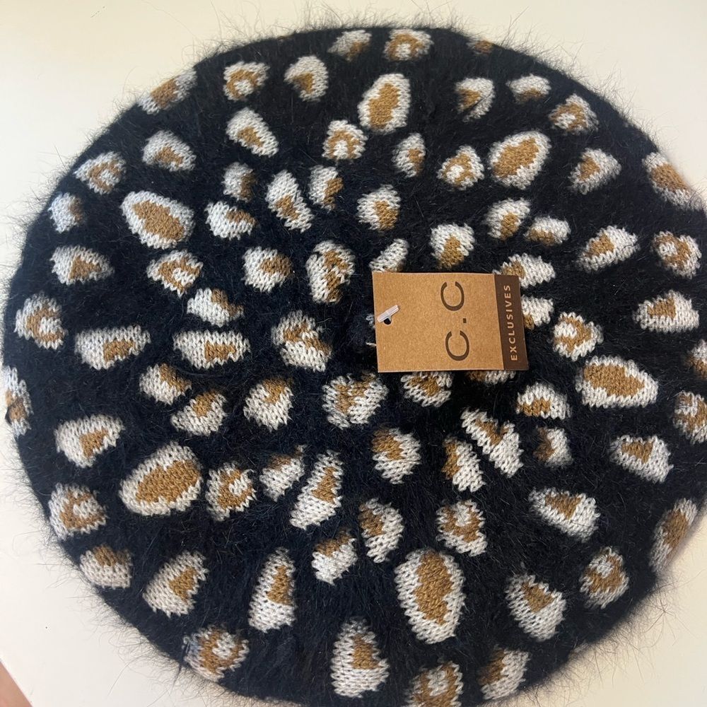 🛍️ Women’s Stylish Black Brown Rabbit Fur Wool rhinestone Beret NWT - Picture 4 of 8